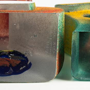 Kjell Engman, four glass sculptures, Kosta Boda, Sweden.