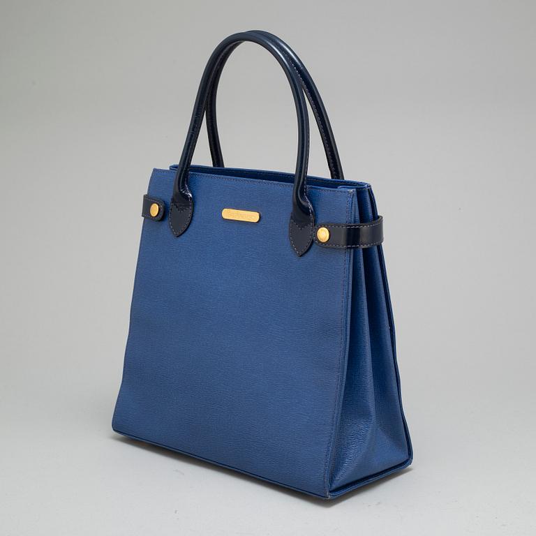 BURBERRY, a blue leather tote bag.