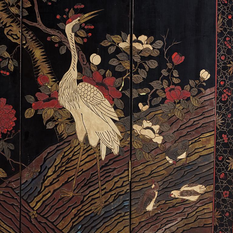 A six leaf coromandel lacquer screen, Qing dynasty (1644-1912).