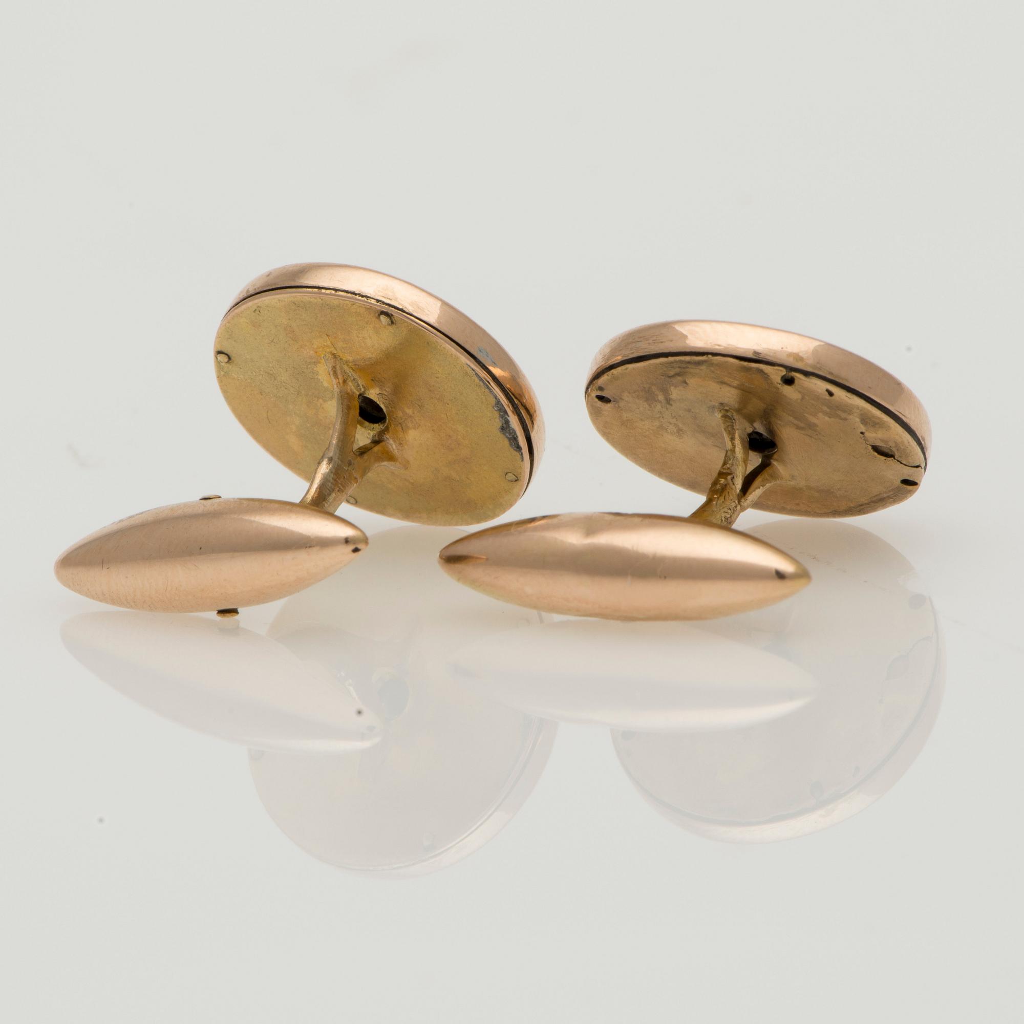 MANSCHETTKNAPPAR, 14K (56) guld, emalj. Moskva.