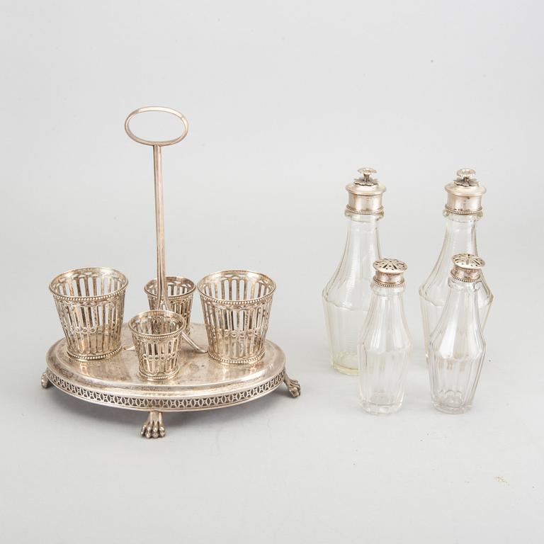 A 1809 silver and glass 
Pehr Zethelius cruetstand.