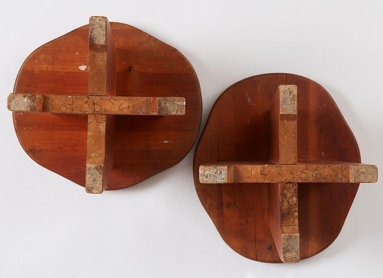 David Rosén, two 'Berga' stained pine stools, Nordiska Kompaniet, Sweden 1940s.