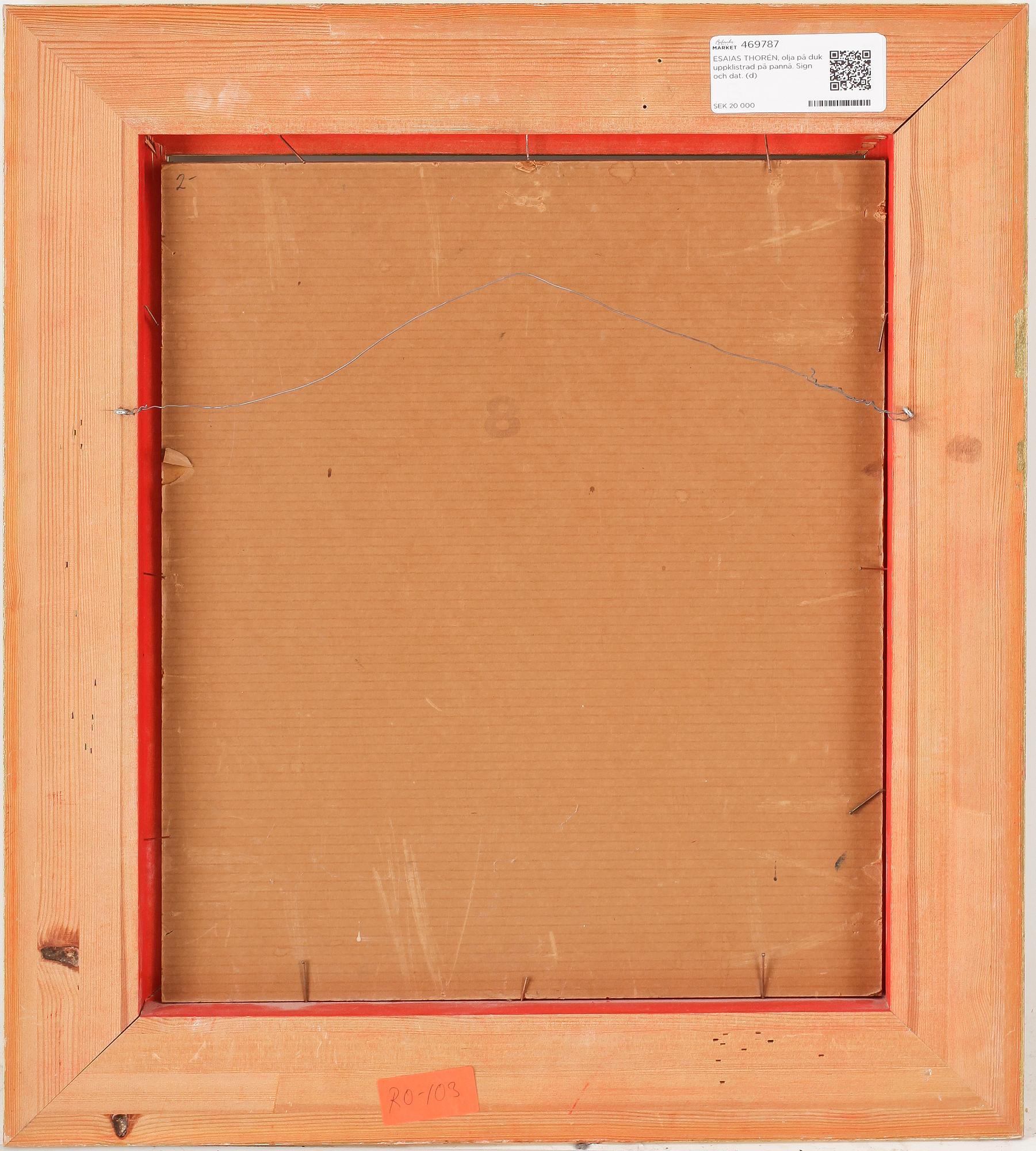 ESAIAS THORÉN, olja på duk uppklistrad på pannå. Sign och dat.