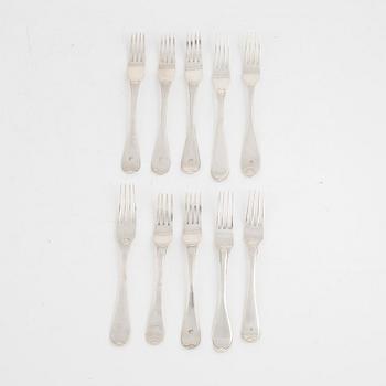 Gafflar, 10 st, silver, bl.a. Magnus Ljungqvist, Kristianstad 1798.