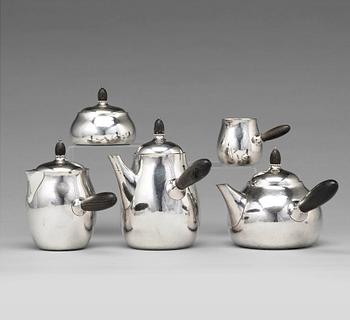 173. Georg Jensen, a five pieces sterling coffee and tea service, Copenhagen post 1945.