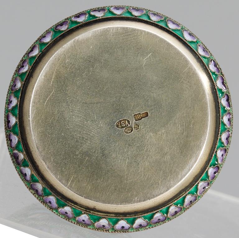 A Russian 20th century silver and enamel salt-cellar, mark of 26th Artel, Moscow 1908-1917.