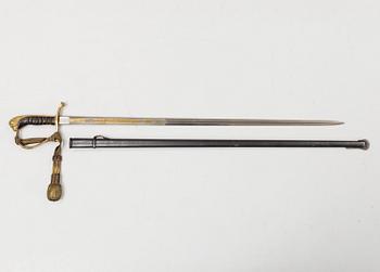 A Swedish infantry officer's sword 1899 pattern with steel scabbard.