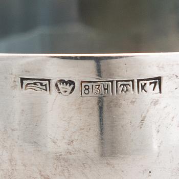 Anna-Greta Eker, A mahogany and silver sugar bowl and cream jug and a silver bowl, Auran Kultaseppä, Turku 1963-67.