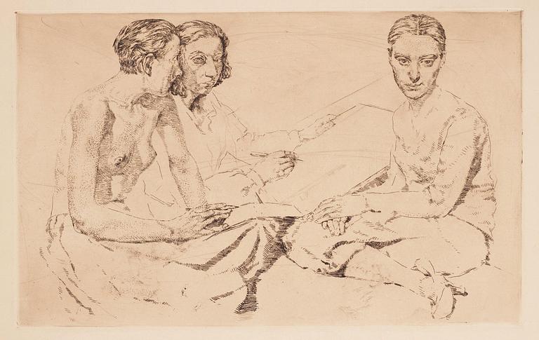 Lotte Laserstein, "Die Malerin und Traute Rose zeichnend".