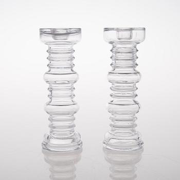 A vas and four candle holders/ vases in glass from Riihimäen Lasi, Finland 1970s.