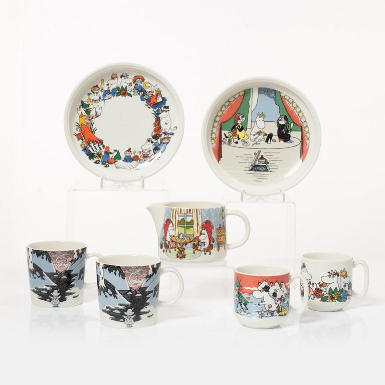 Arabia, Moomin mugs, plates and a jug, 7 pieces, porcelain, Finland.