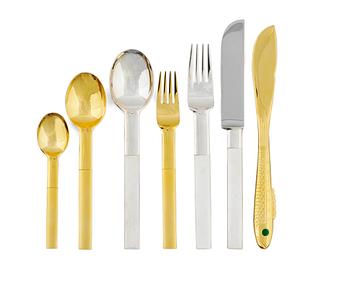 826. A Gunnar Cyrén set of 32 pcs of "Nobel" silver plated and gilt steel flatware for Gense.