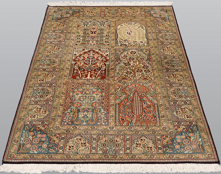 A rug, silk on cototn, Silke kashmir ca 154 x 92 cm.