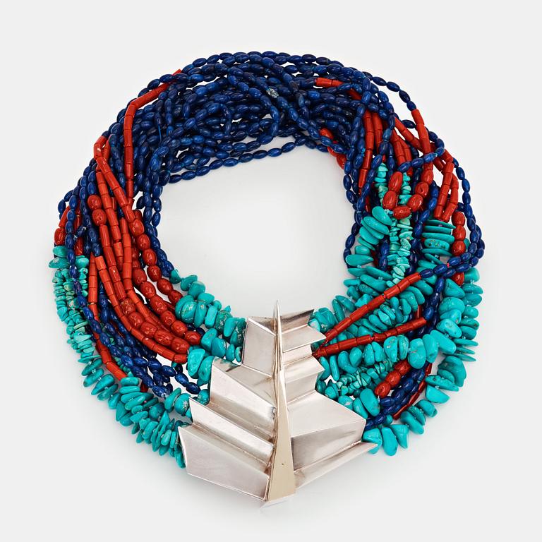 Kristian Nilsson, a sterling necklace with semi-precious stones, Stockholm, 1983,