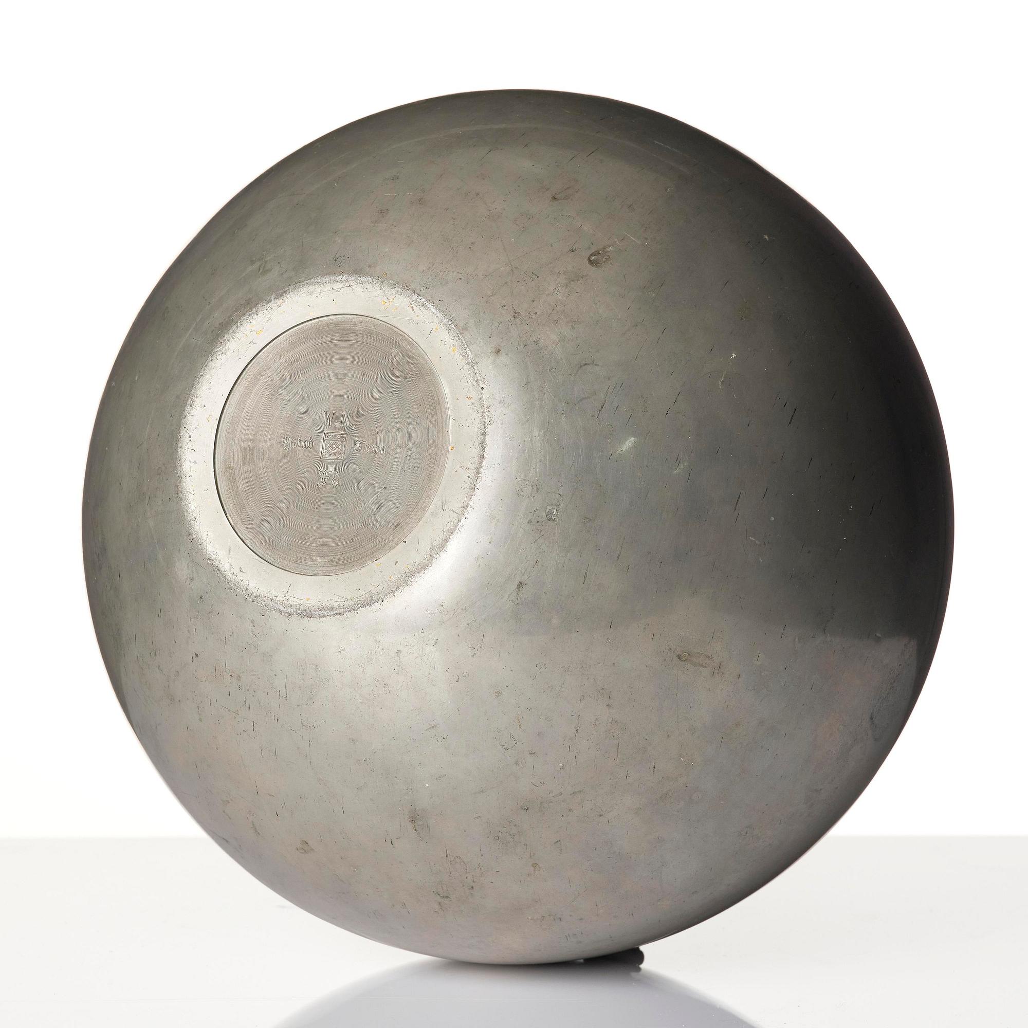 Wiwen Nilsson, a rare spherical modernist pewter vase, Ystad-Metall, Sweden, 1932.