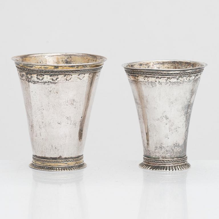 Two silver beakers, maker's mark of Carl Björkman (active 1735-1745) and Ferdinand Sehl the Youngest, Stockholm 1763.