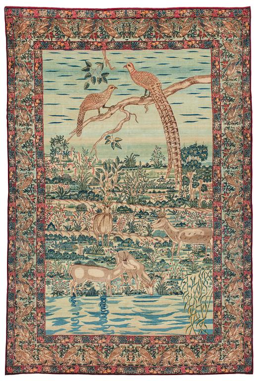 RUG. Antique/semi-antique Kerman Laver Figural. 216,5 x 151,5 cm.