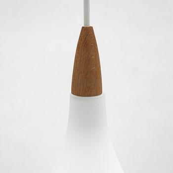 Uno & Östen Kristiansson, a large glass and oak, ceiling light, Luxus, Vittsjö.