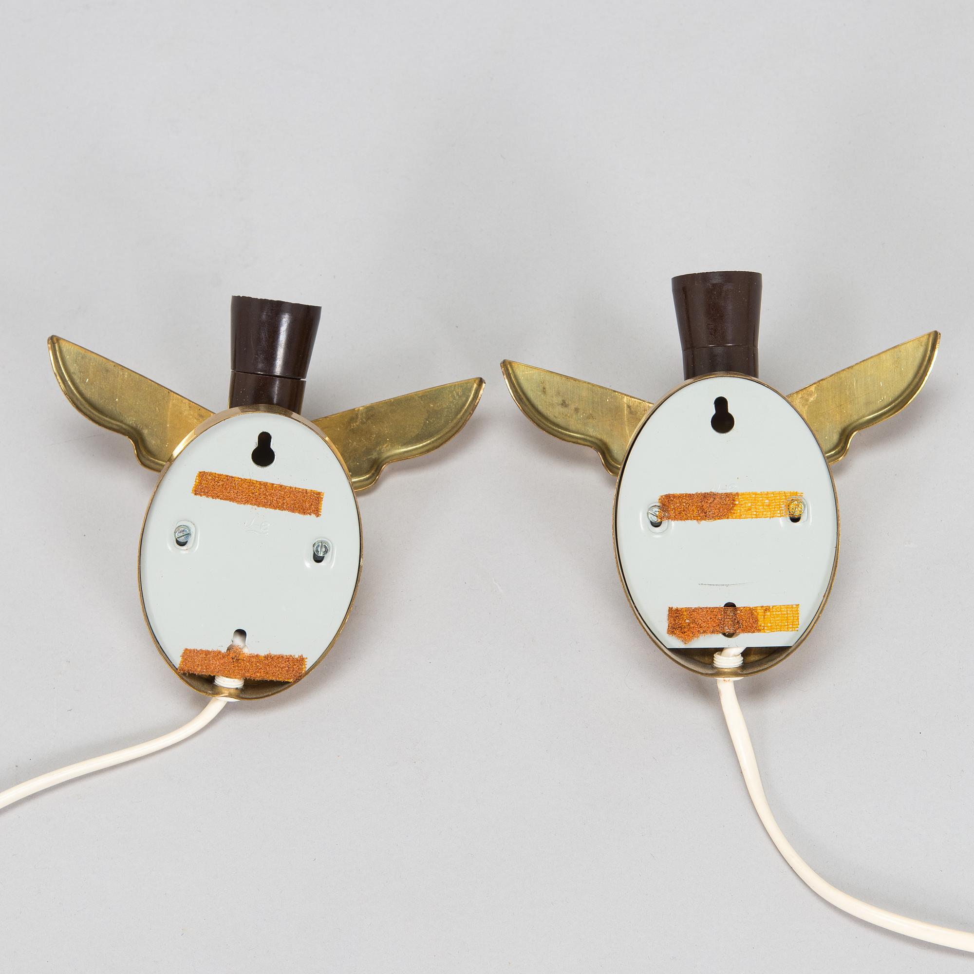 Vägglampor, ett par, Valinte, 1900-talets mitt.