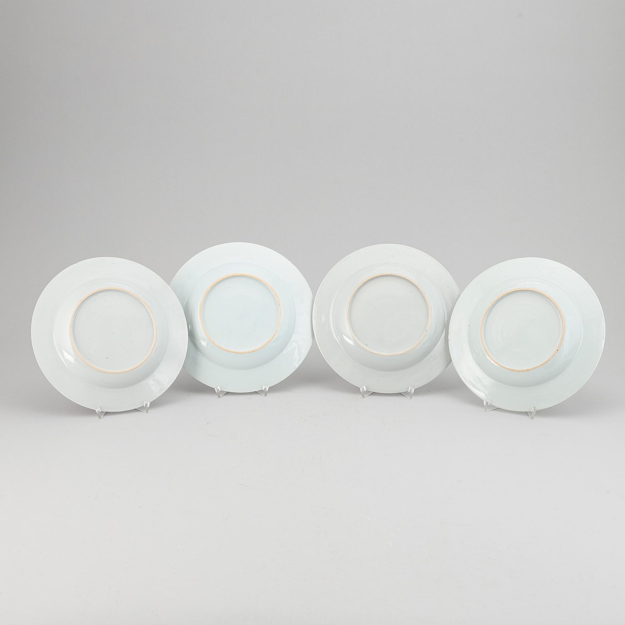 A set of four famille rose dinner plates, Qing dynasty, Qianlong (1736-95).