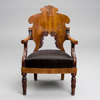 KARMSTOL, empire, Ryssland, Nikolai I 1820-30, mahogny och mahognyfanerad.