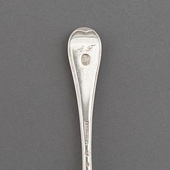 A set of six Swedish 18th century silver spoons, maker's mark Petter Eneroth, Stockholm, 1785.