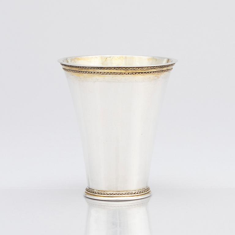 A Swedish 18th century parcel-gilt silver beaker, mark of Abraham Wirgman, Göteborg, 1715.