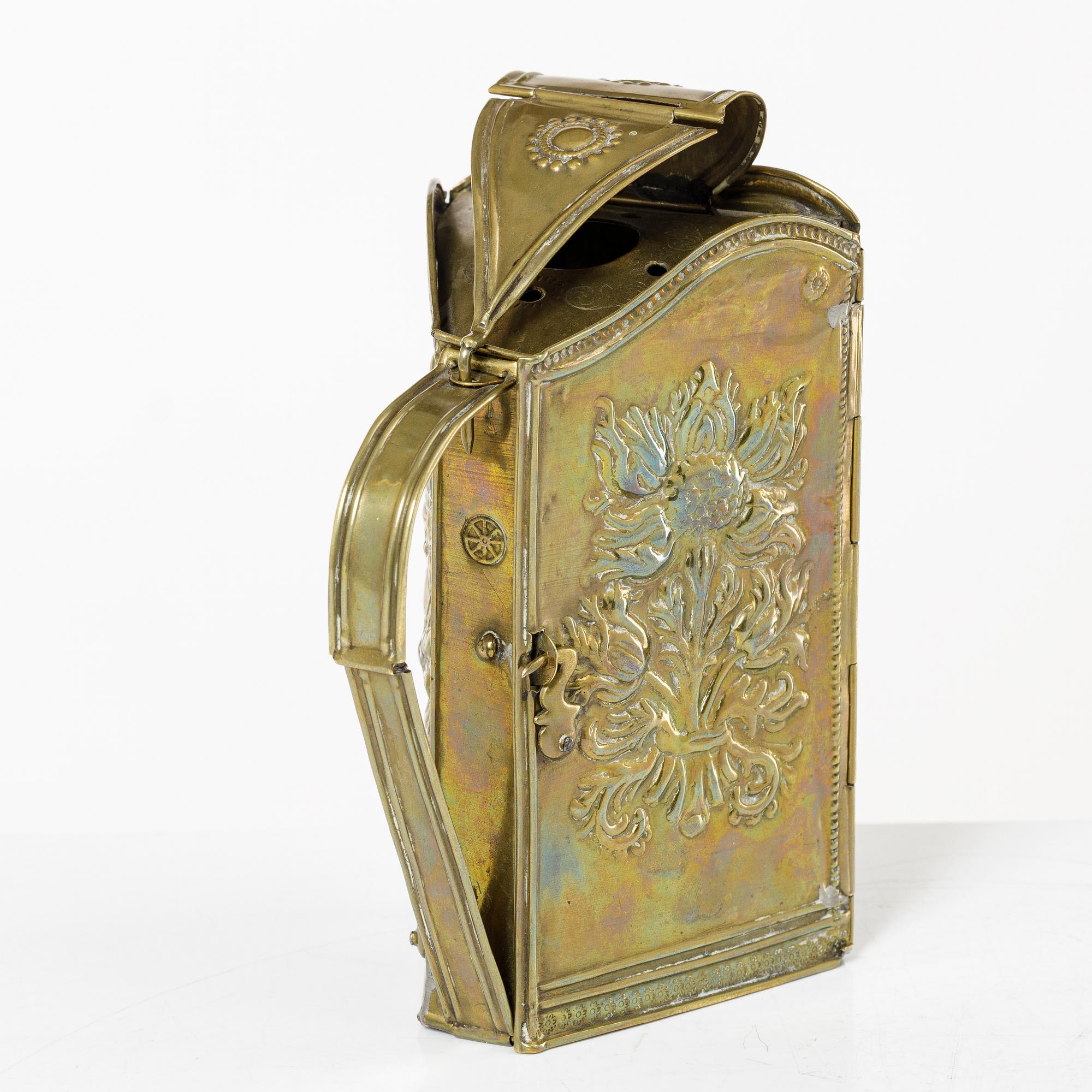 A Swedish repousse brass collapsible travel-lantern, circa 1800.