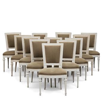 63. A matched set of 12 Late Gustavian chairs, by J Ruste, E Ståhl, J Lindgren.