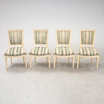 Stolar, 4 st, gustaviansk stil, Åmells Möbler, daterade 1974.