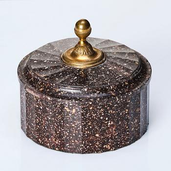 A Swedish Empire porphyry butter box with cover, 19th century.