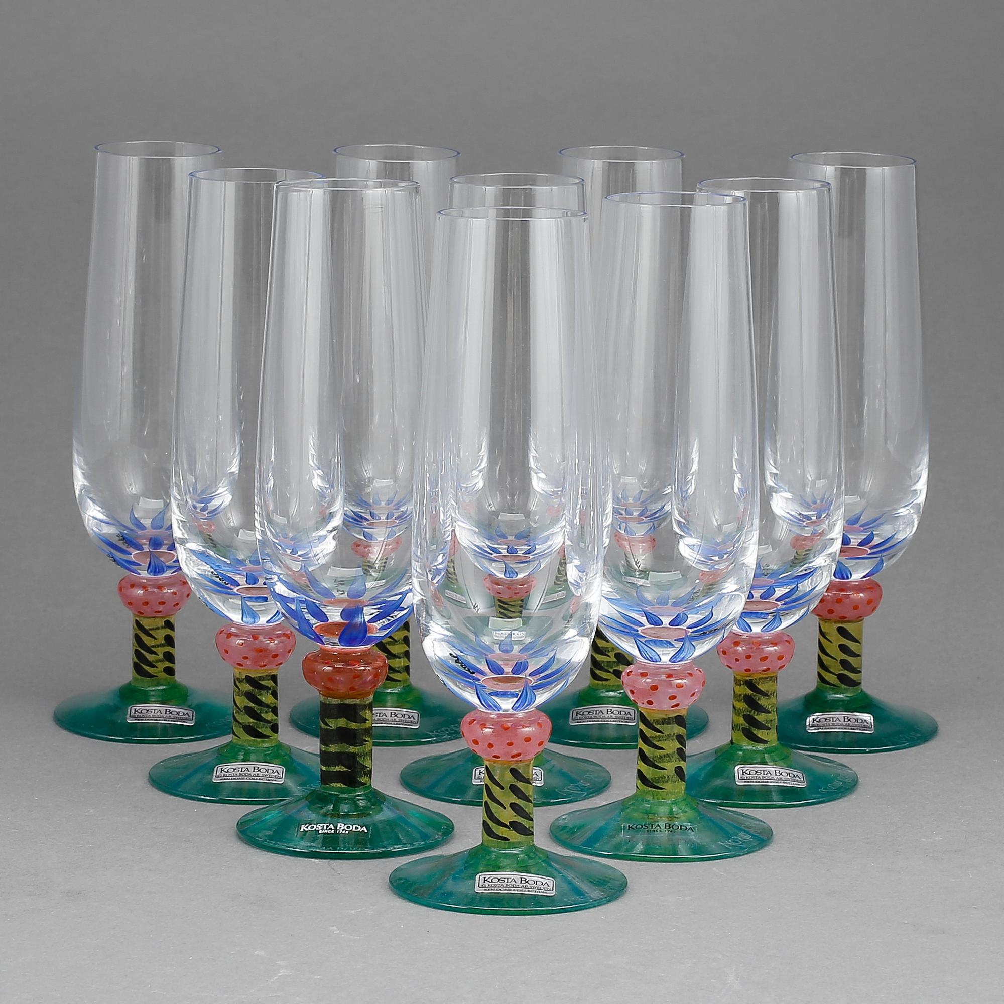 CHAMPAGNEGLAS, 10 delar, Ken Done, Kosta Boda.