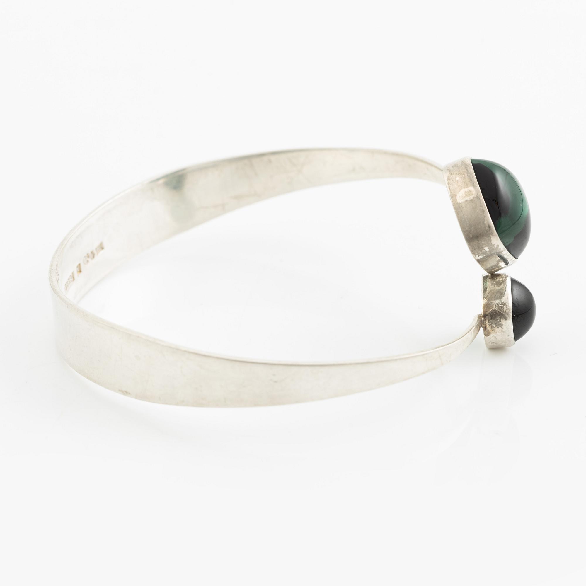 Gussi, bracelet, silver with green stones, Malmö 1965.