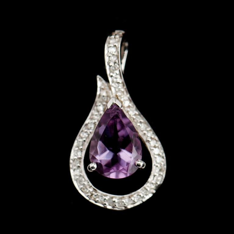 HÄNGE, 9 k vitguld, ametist 1.85 ct, diamanter 0.18 ct.