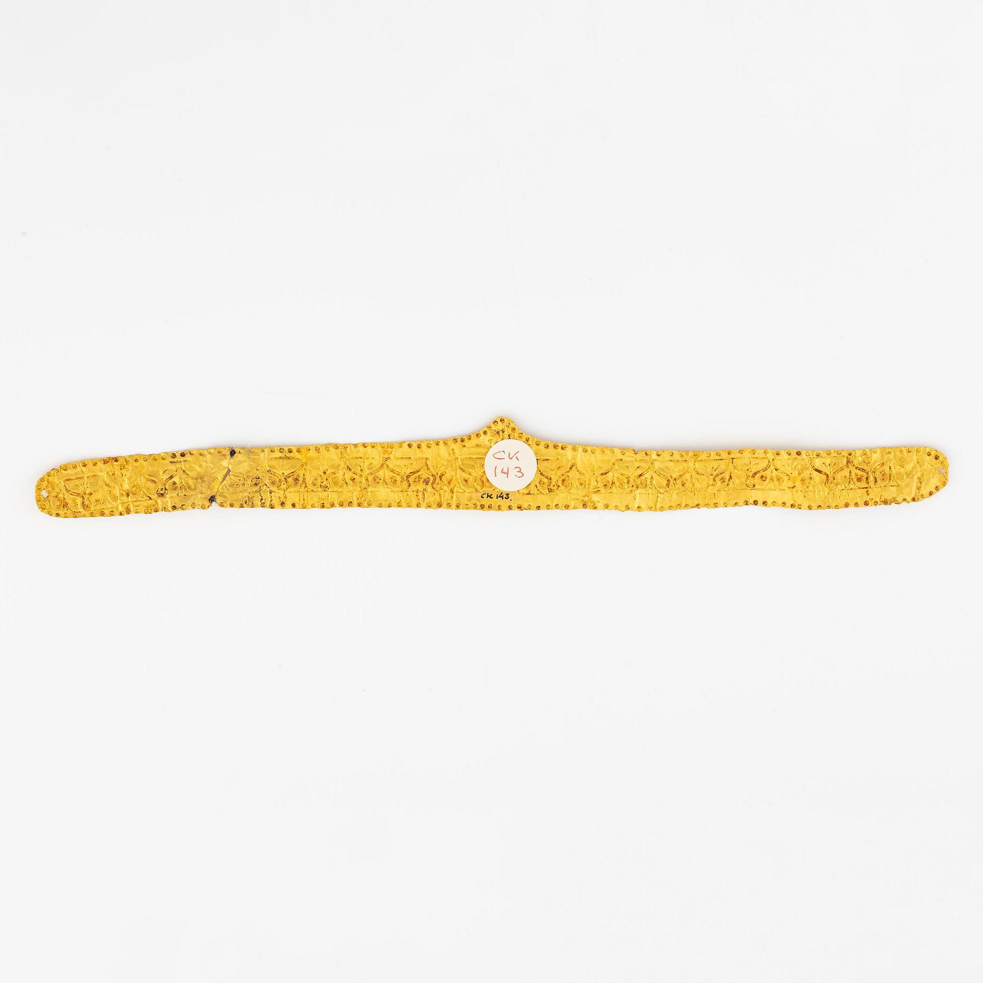 A Hellenistic repoussé gold diadem, ca 300 - 30 BC.