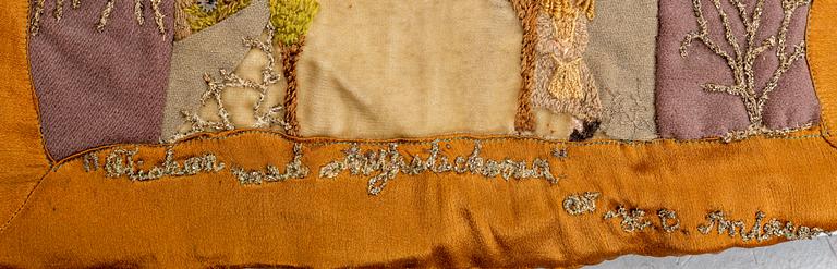Anna Casparsson, an embroidery, "Flickan med strykstickorna av H.C. Andersen", ca 30,5 x 30,5-31,5 cm.