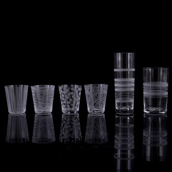 INGEGERD RÅMAN, glas, 6 delar, Orrefors, 2000-tal.