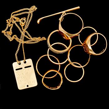 PARTI GULD, mest 18 K, mest Sverige, 1900-tal. Totalvikt ca 63 gram.