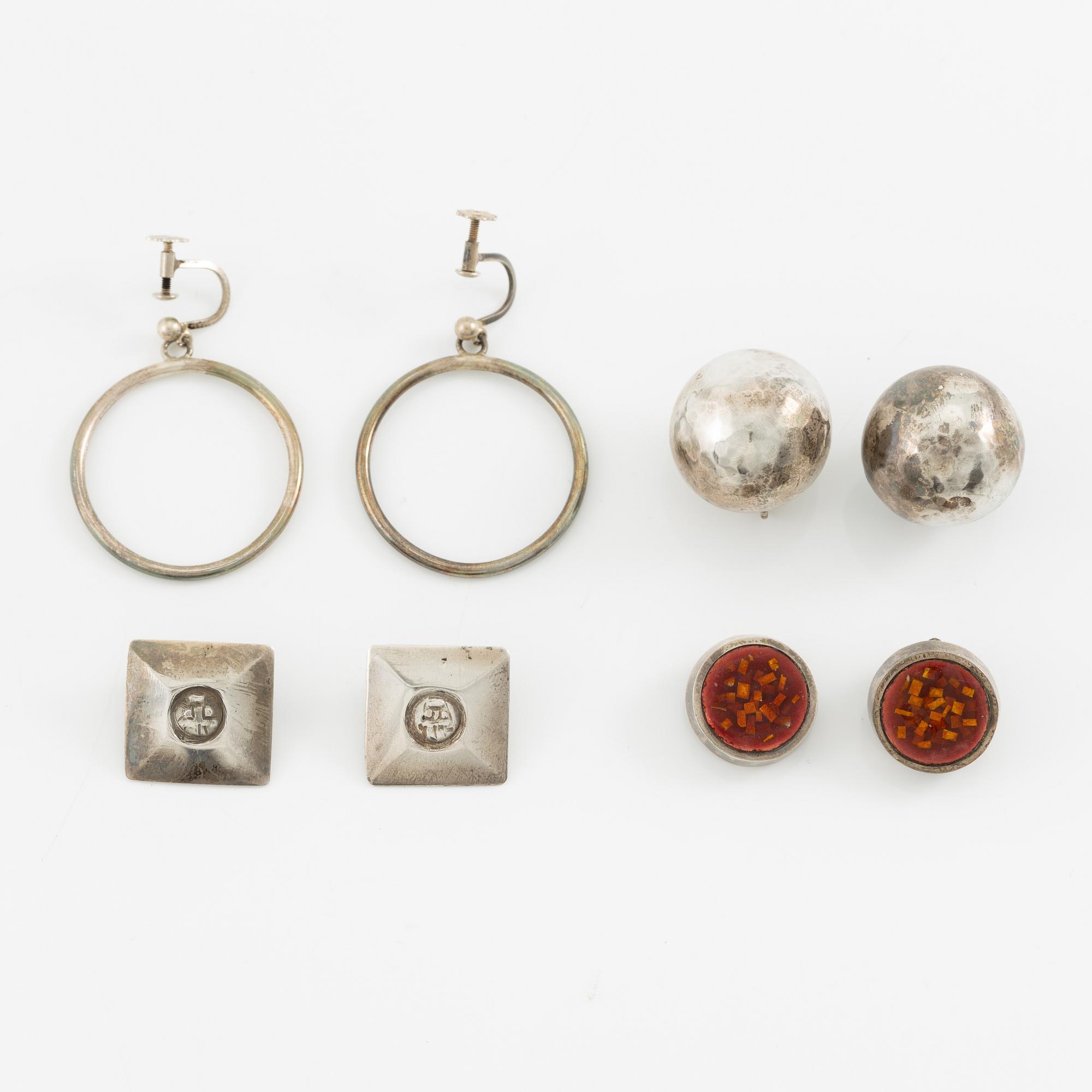 Lars Arby, four pairs of earrings, silver, Gothenburg including 1963 and 1969.