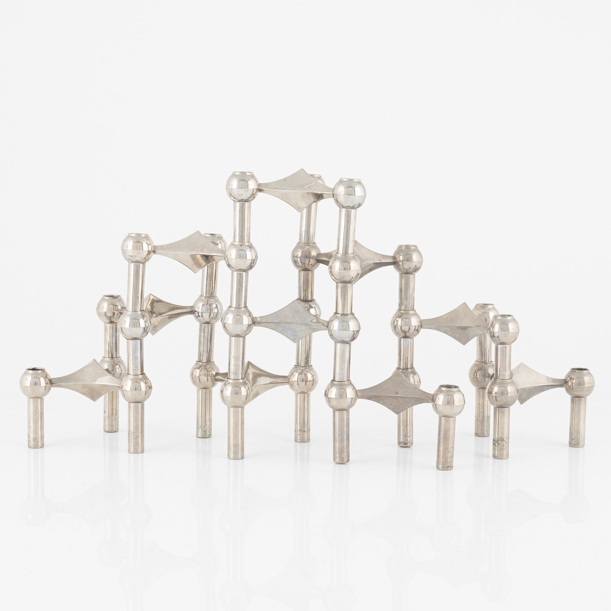 Caesar Stoffic & Fritz Nagel, ljusstakar, 10 st, vitmetall, 1900-talets andra hälft.