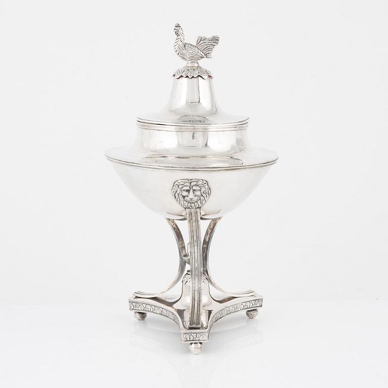 Otto Magnus Krook, sockerskål med lock, silver, empire, Nyköping 1815.
