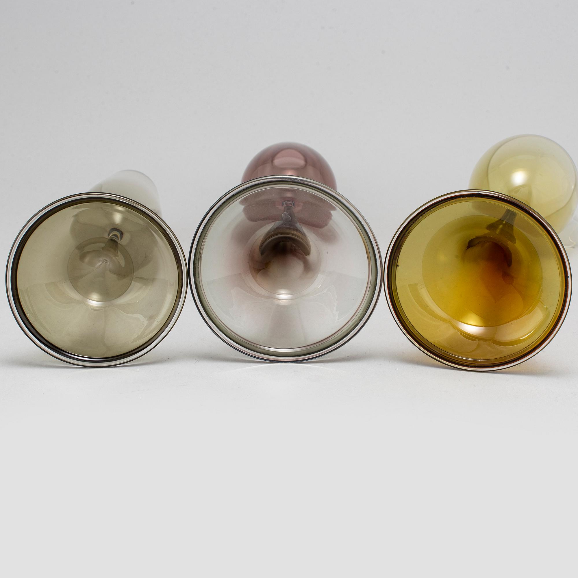 Nils Landberg, a set of three "Tulip" glass vases, Orrefors Expo.