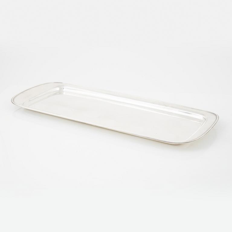 Shaker, tray and cocktail glass, silver plated.