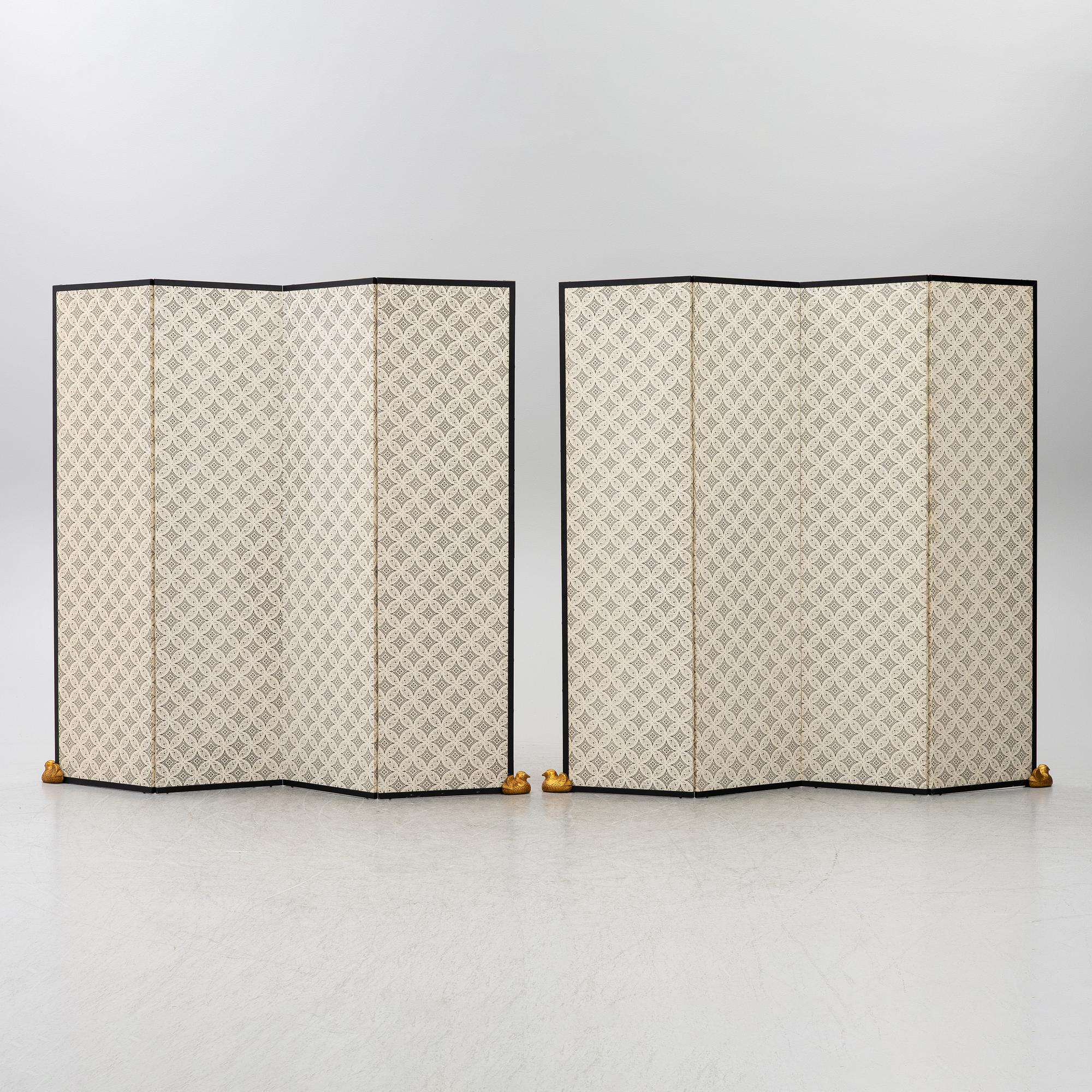A pair of Japanese folding screens, signed, 20th century.