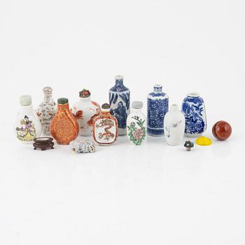 Ten porcelain snuff bottles, China, 20th century.