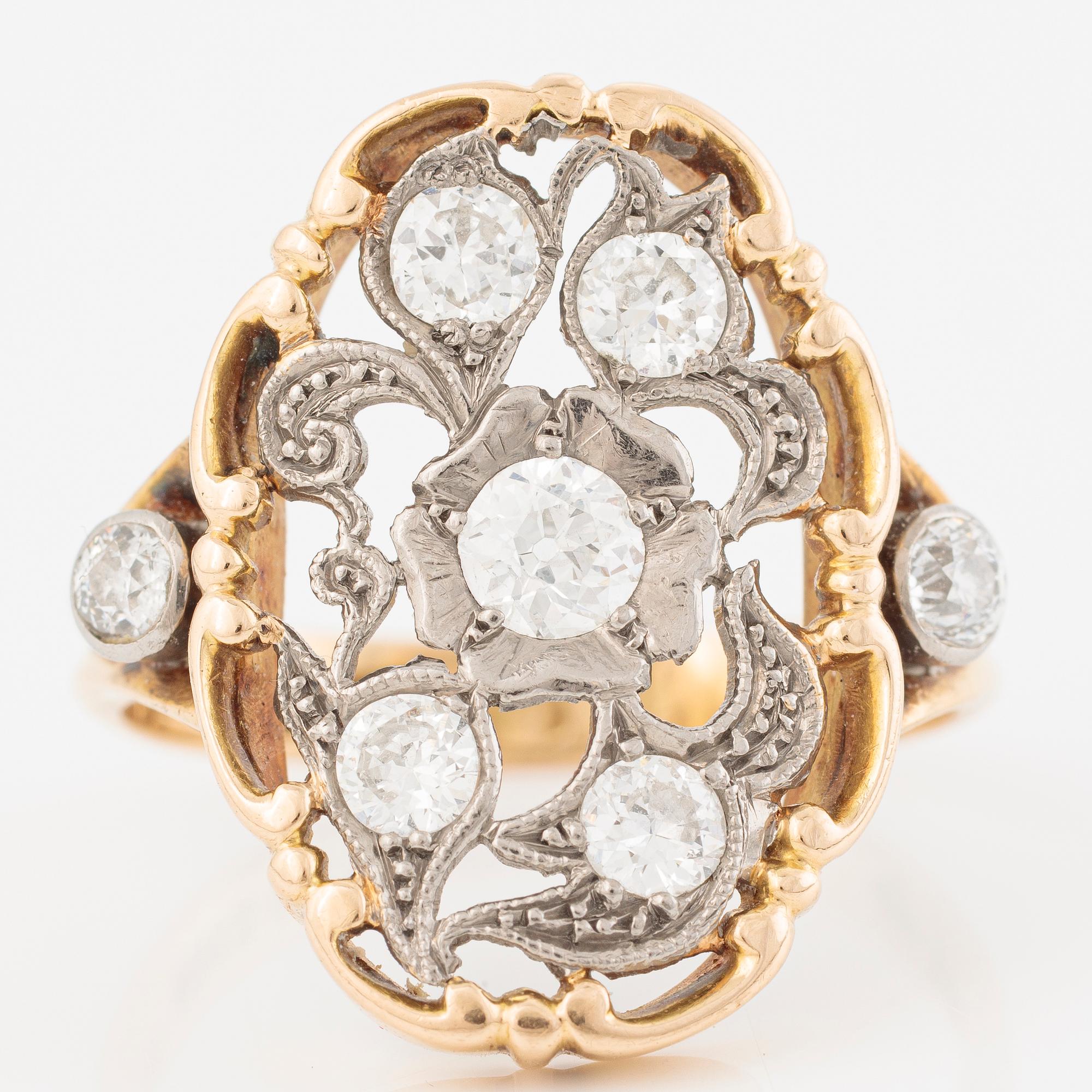 Ring, 18K gold set with round brilliant-cut and old-cut diamonds, STN, Norrköping 1954.