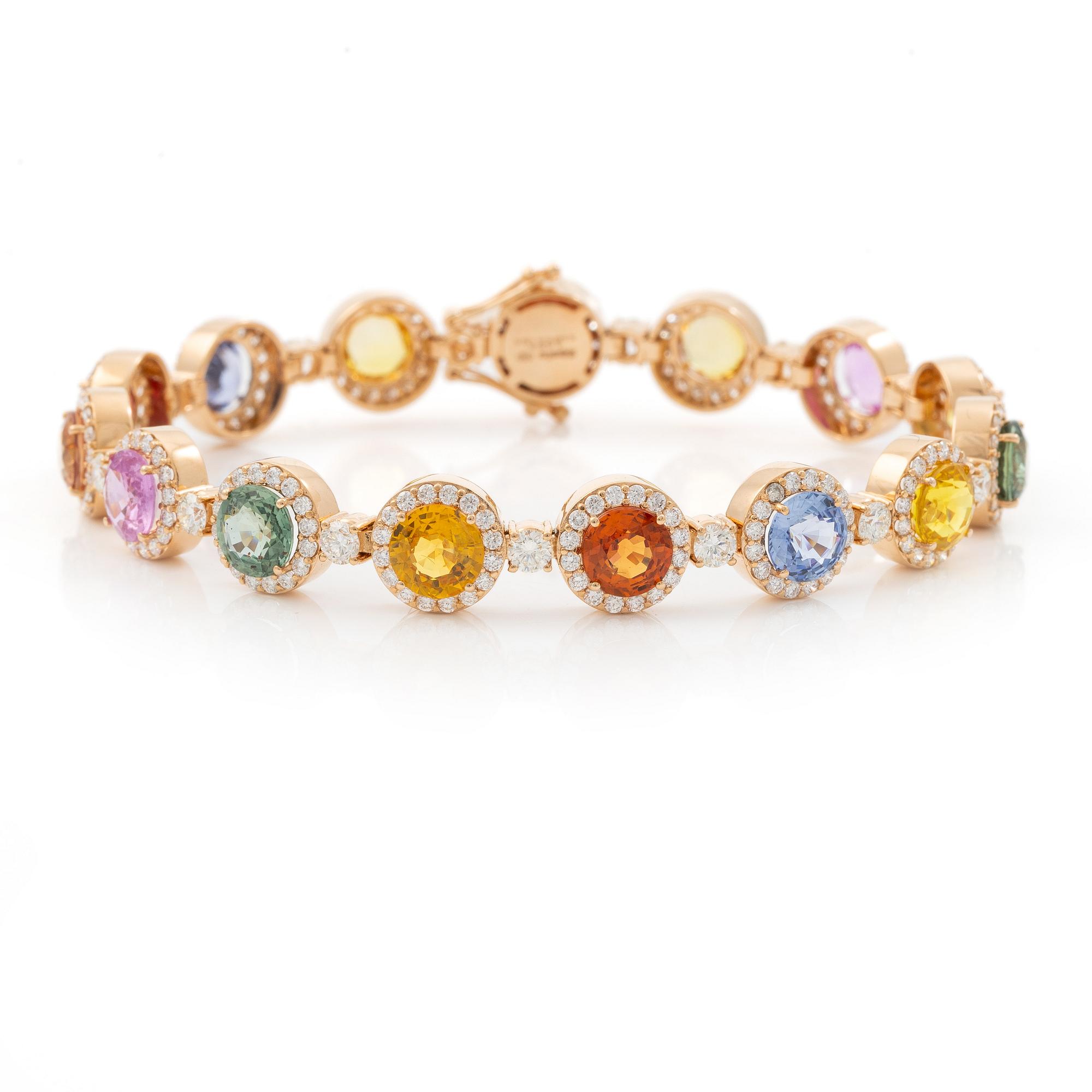 Bracelet 18K rose gold with rainbow-coloured sapphires and brilliant-cut diamonds.