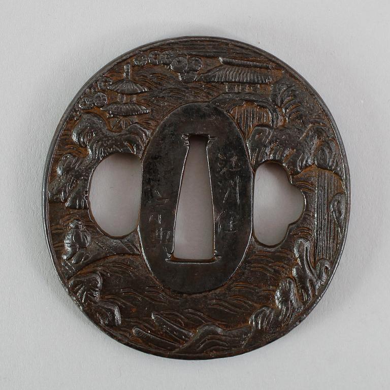 TSUBA, järn, Japan, Goshu ju Soten, 1800-tal.