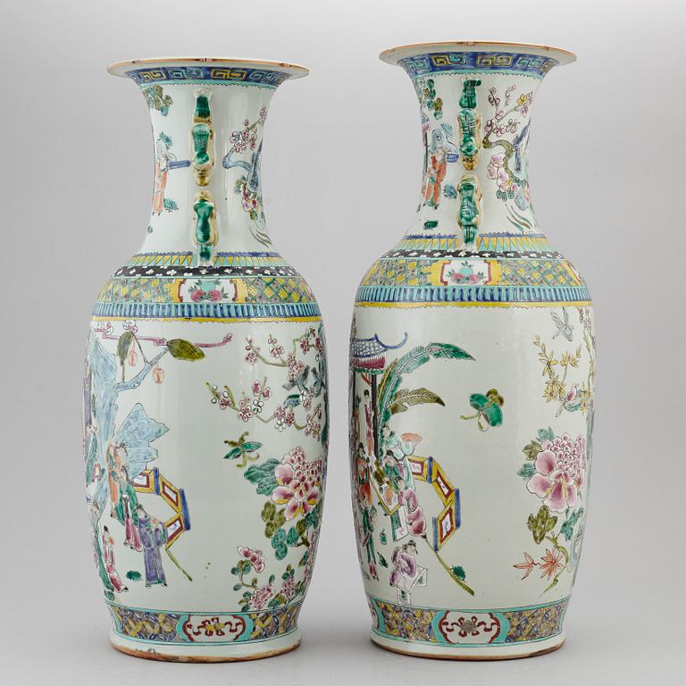 A pair of famille rose floor vases, 20th century.