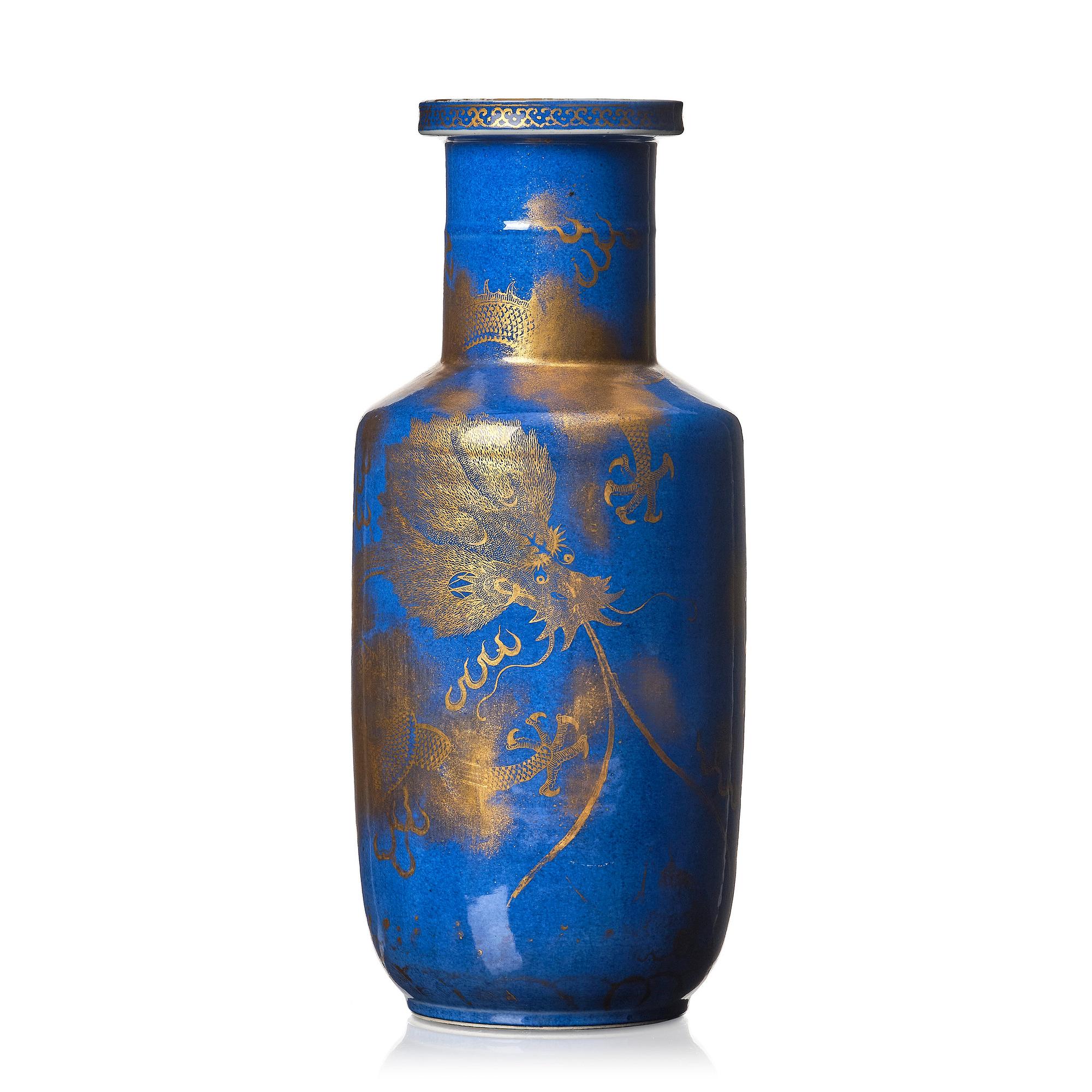 A powder blue roleau vase, Qing dynasty, 19th Century.